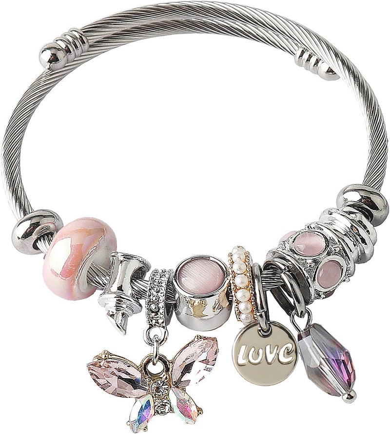 DS Charm Bracelets for girls,exquisite cute cartoon friendship bracelets Silver Stainless Steel Bangle with birthday Gift box, Adjustable girls jewelry Suitable for holiday gifts - Image 1